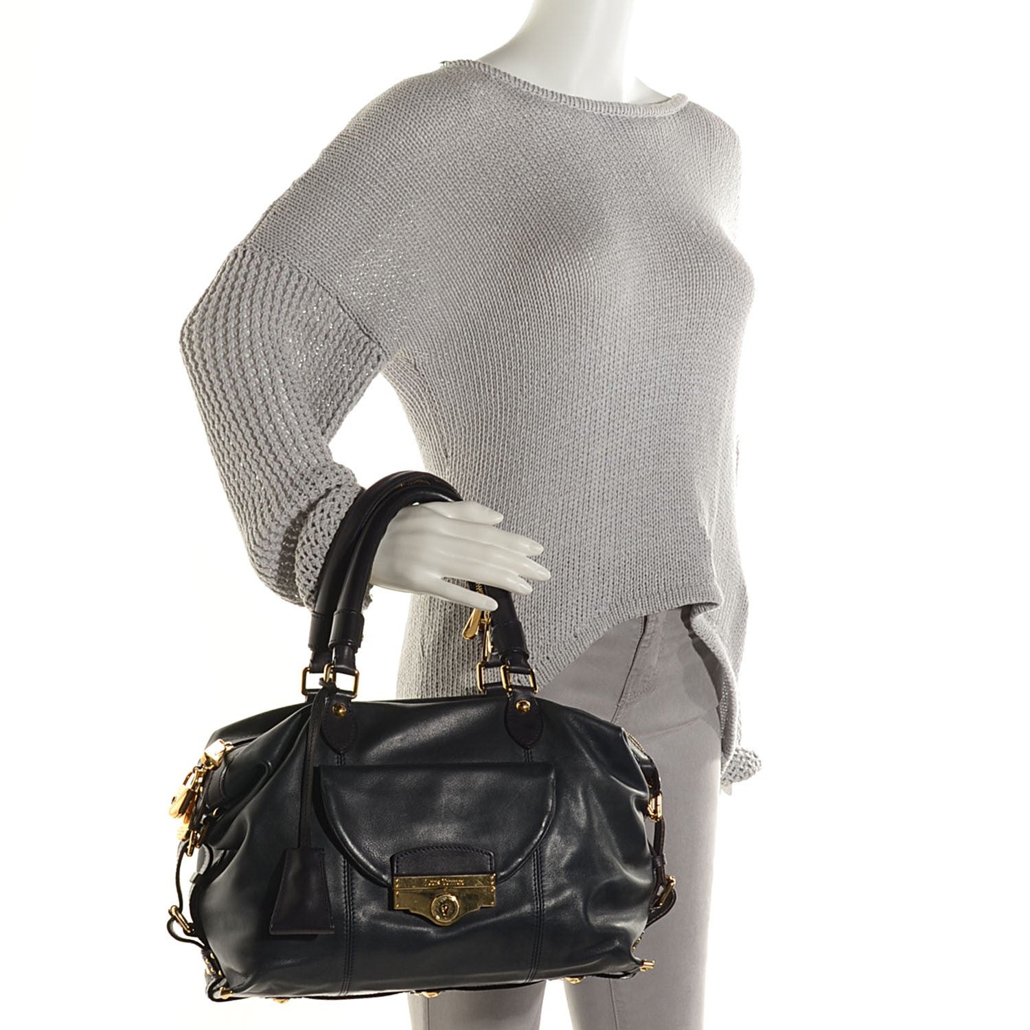 Louis Vuitton Calfskin Sac Louis Bleu 2 of 7