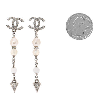 Chanel Crystal Pearl Bead CC Drop Earrings Silver White 2 of 5