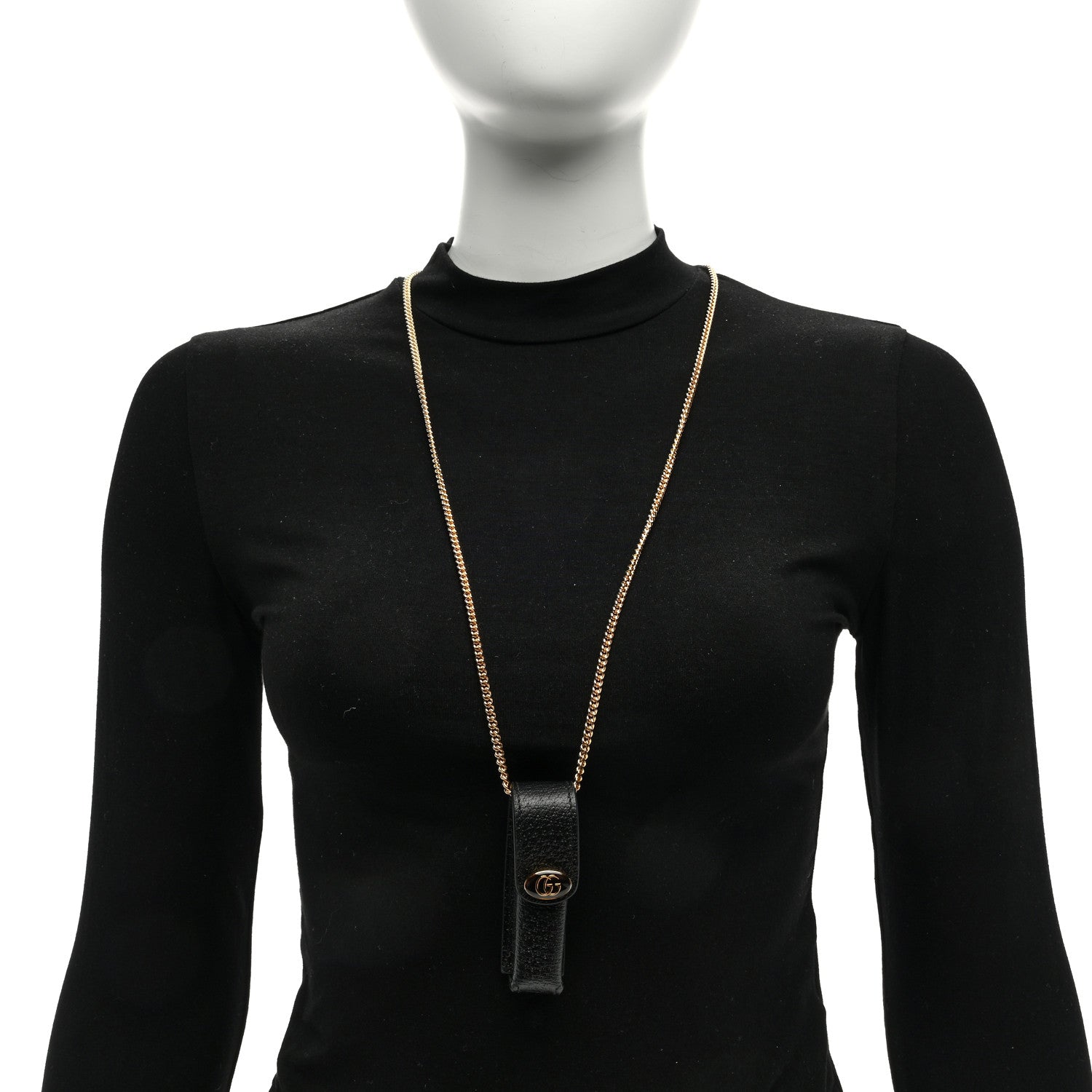 Gucci Textured Dollar Calfskin Enamel GG Lipstick Holder Necklace Black 2 of 6