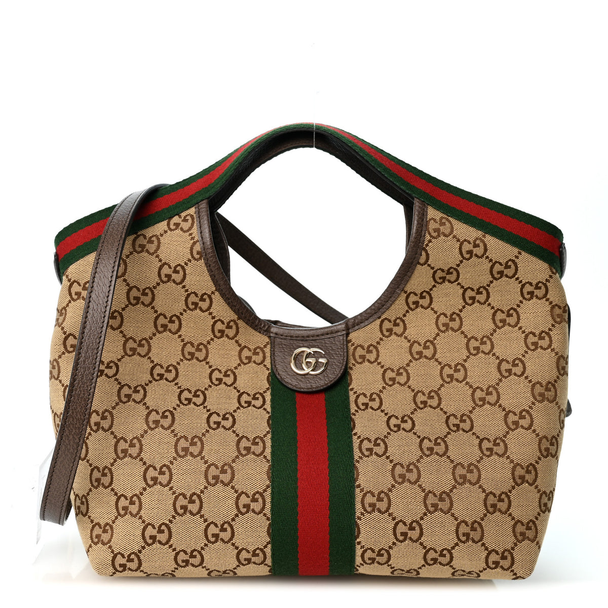 Gucci Monogram Web Small Giglio Tote Beige Dark Brown 1 of 10