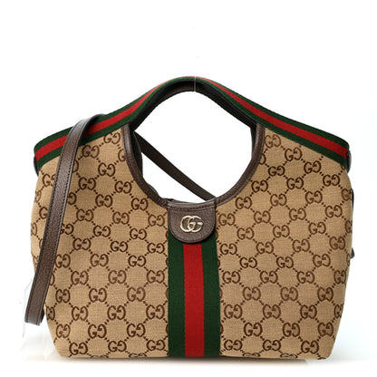 Gucci Monogram Web Small Giglio Tote Beige Dark Brown 1 of 10