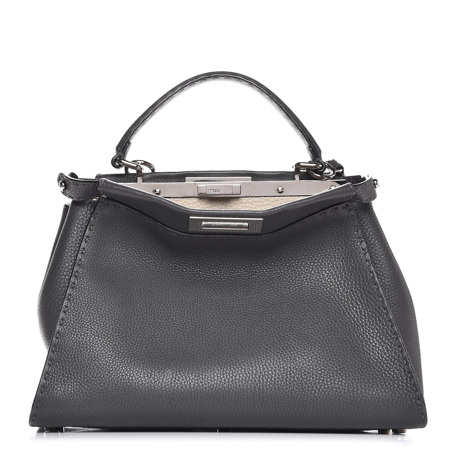 Cuoio Romano Selleria Bi-Color Medium Peekaboo Iconic Satchel Asfalto Latte