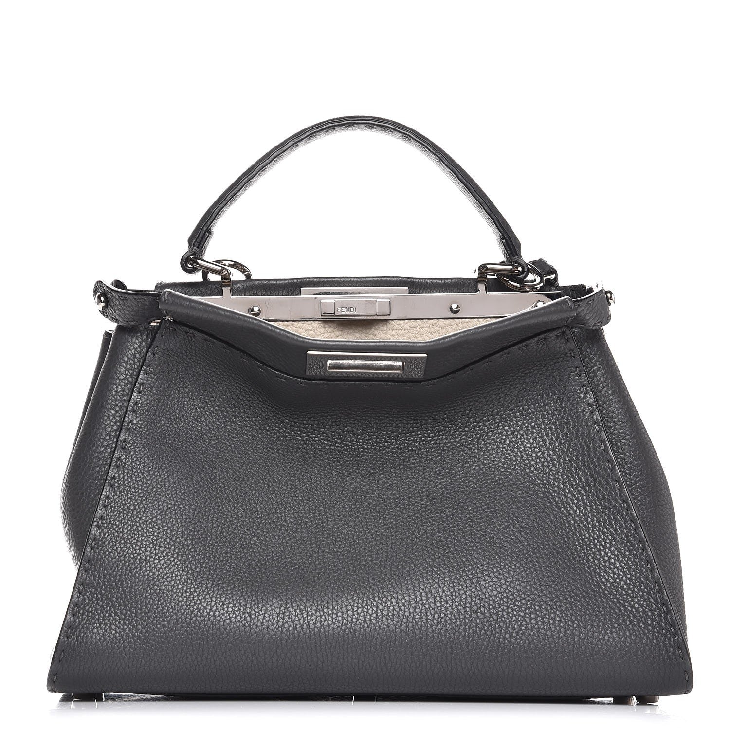 Fendi Cuoio Romano Selleria Bi-Color Medium Peekaboo Iconic Satchel Asfalto Latte 1 of 11