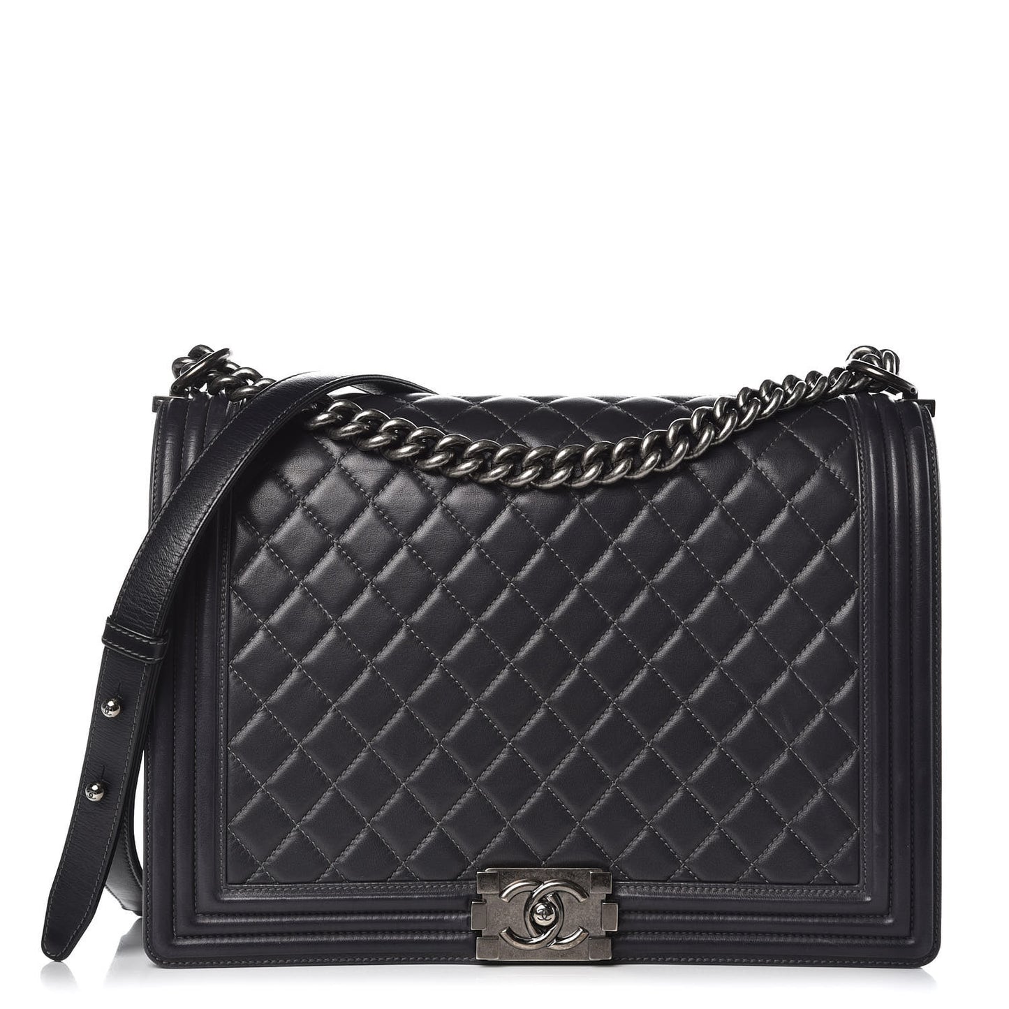 Lambskin Quilted Large Boy Flap Dark Grey