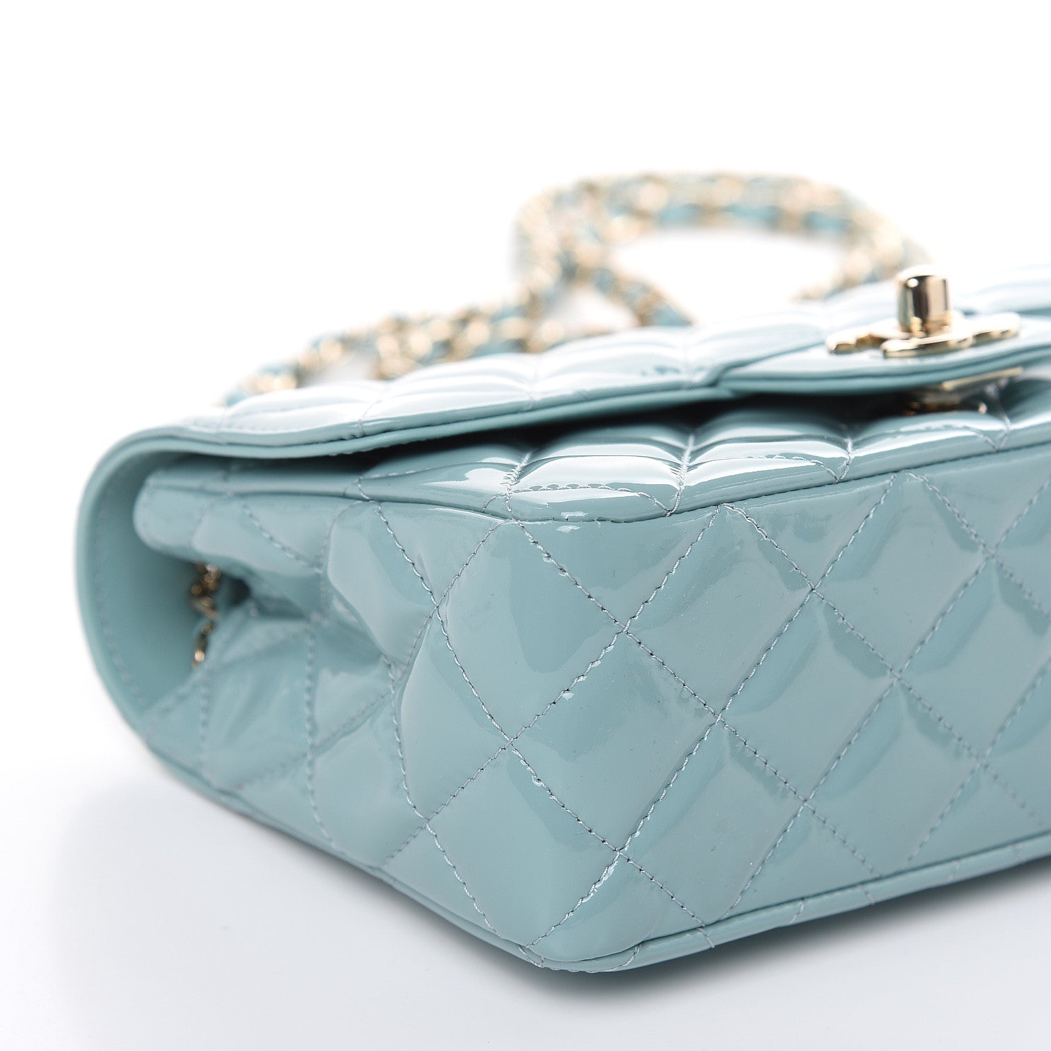 Chanel Patent Calfskin Quilted Mini Rectangular Flap Light Blue 8 of 10