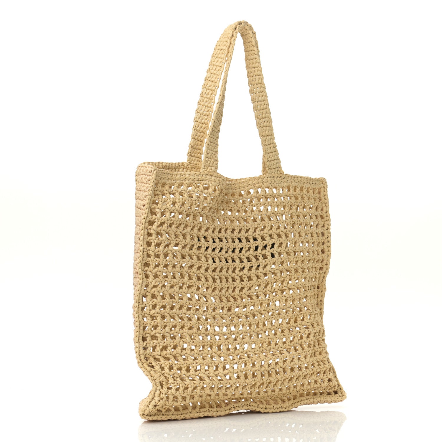 Prada Yarn Raffia Effect Crochet Logo Embroidered Tote Bag Naturale 3 of 9