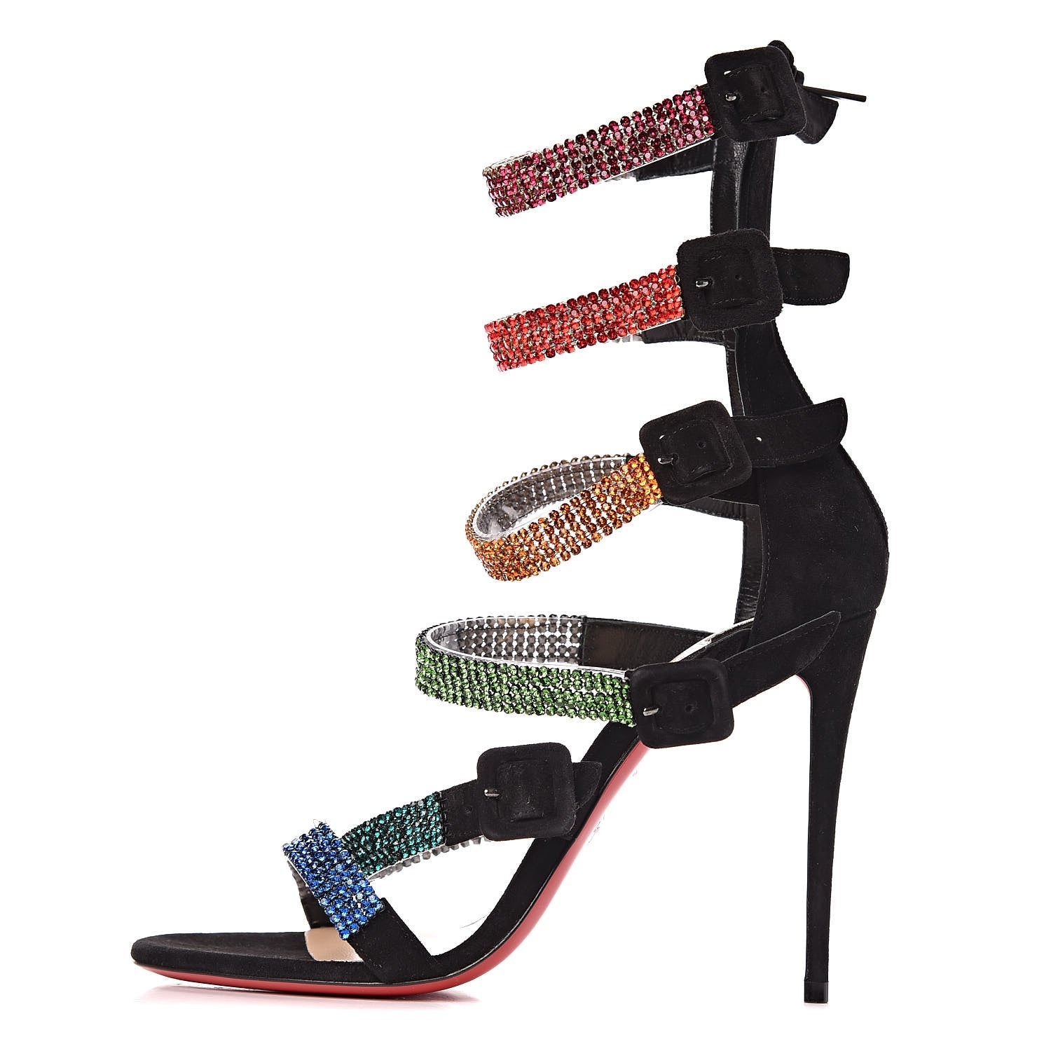 Christian Louboutin Strass PVC Veau Velours Raynibo 110 Strappy Sandals 36 Black Multicolor 1 of 10