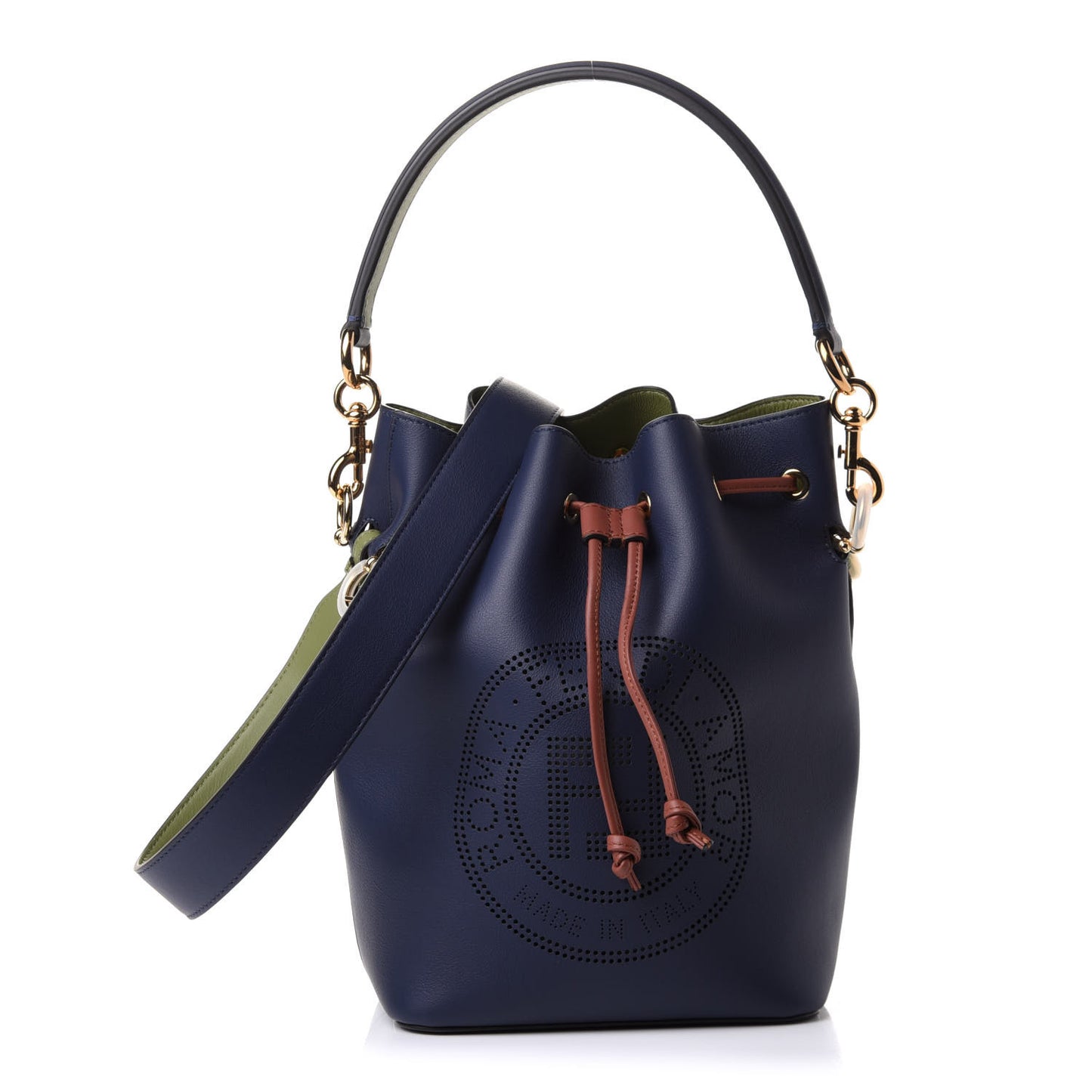 Vitello Grace F is Fendi Stamp Patch Perforated Small Mon Tresor Bucket Bag Blueberry