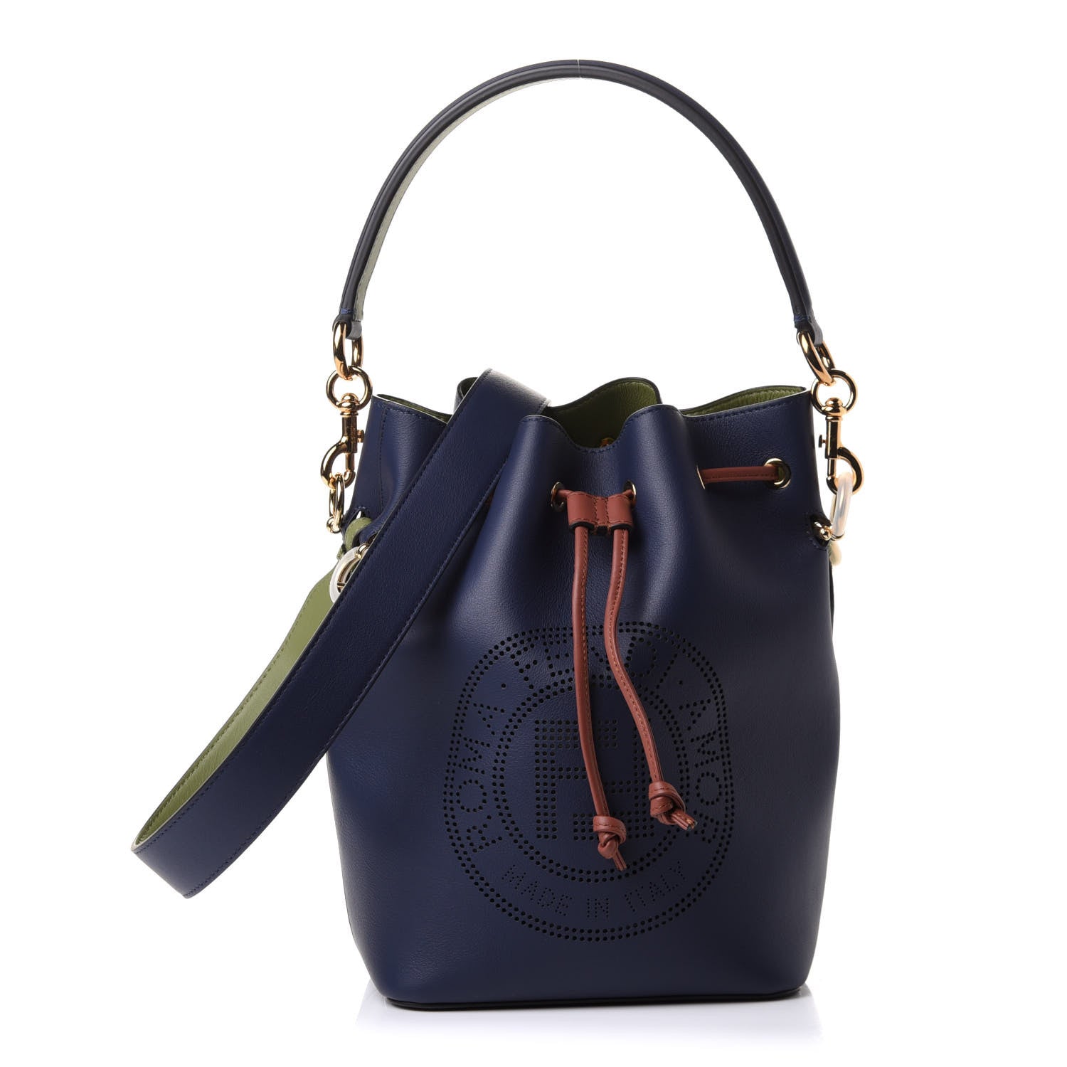 Fendi Vitello Grace F is Fendi Stamp Patch Perforated Small Mon Tresor Bucket Bag Blueberry 1 of 13