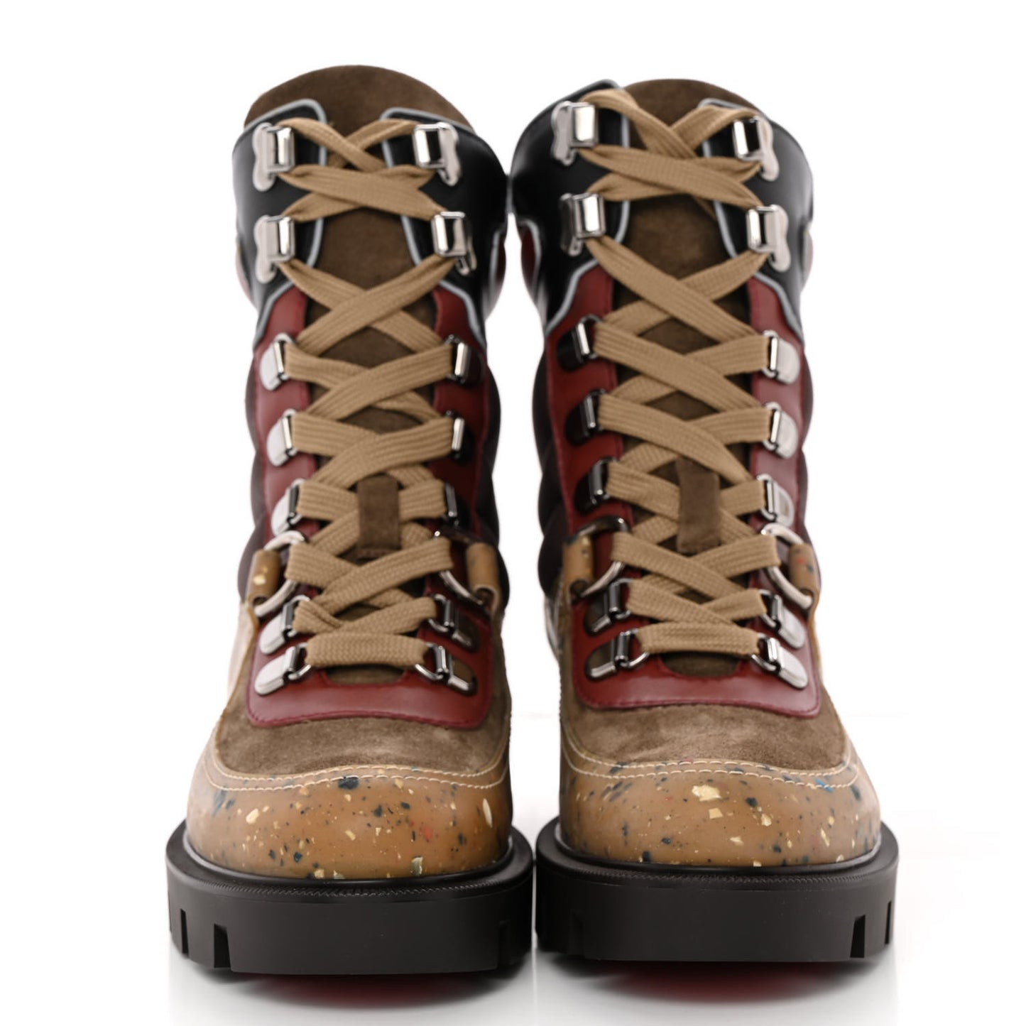 Calfskin Canvas Elaneva Flat Hiking Boots 36.5 Multi