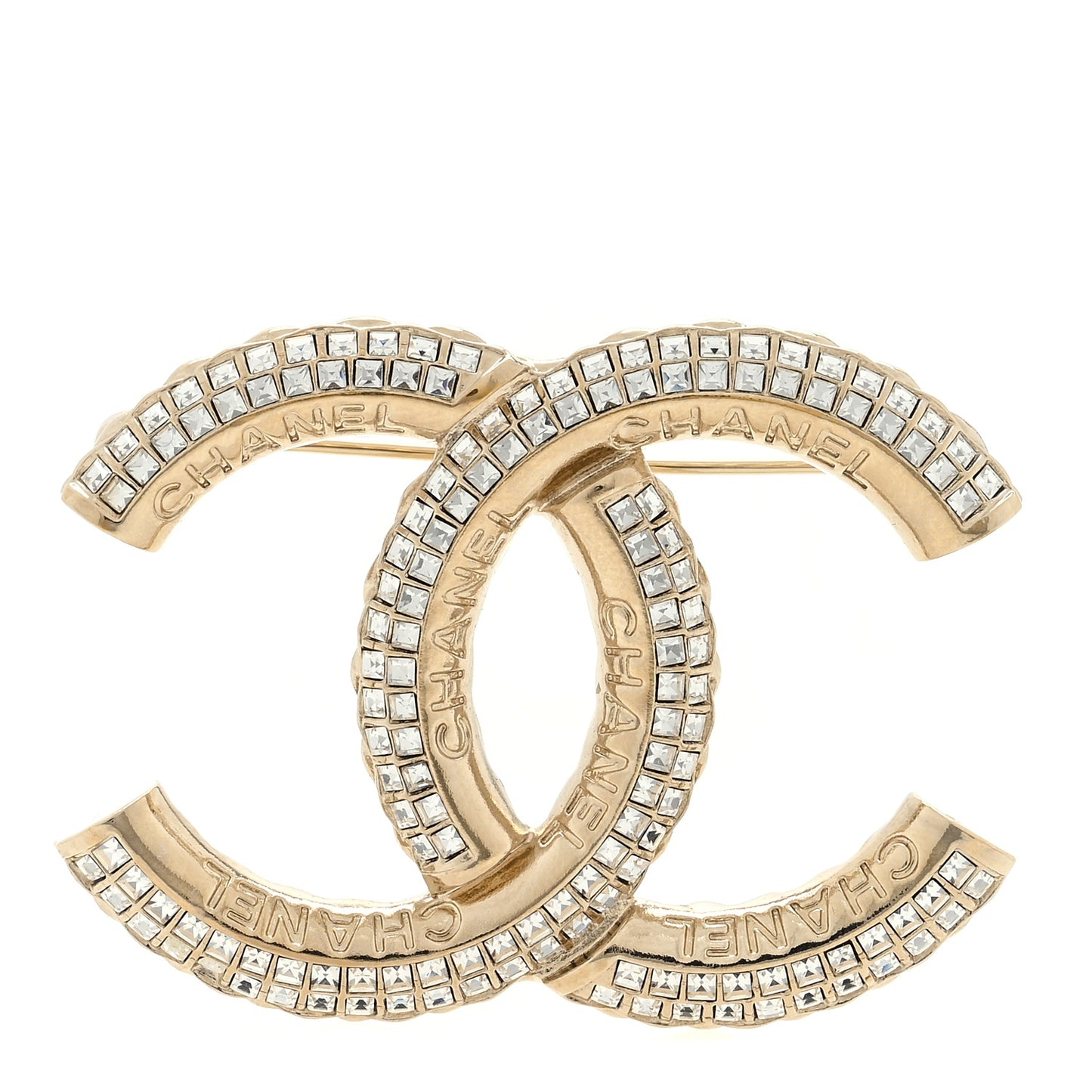 Baguette Crystal CC Brooch Gold