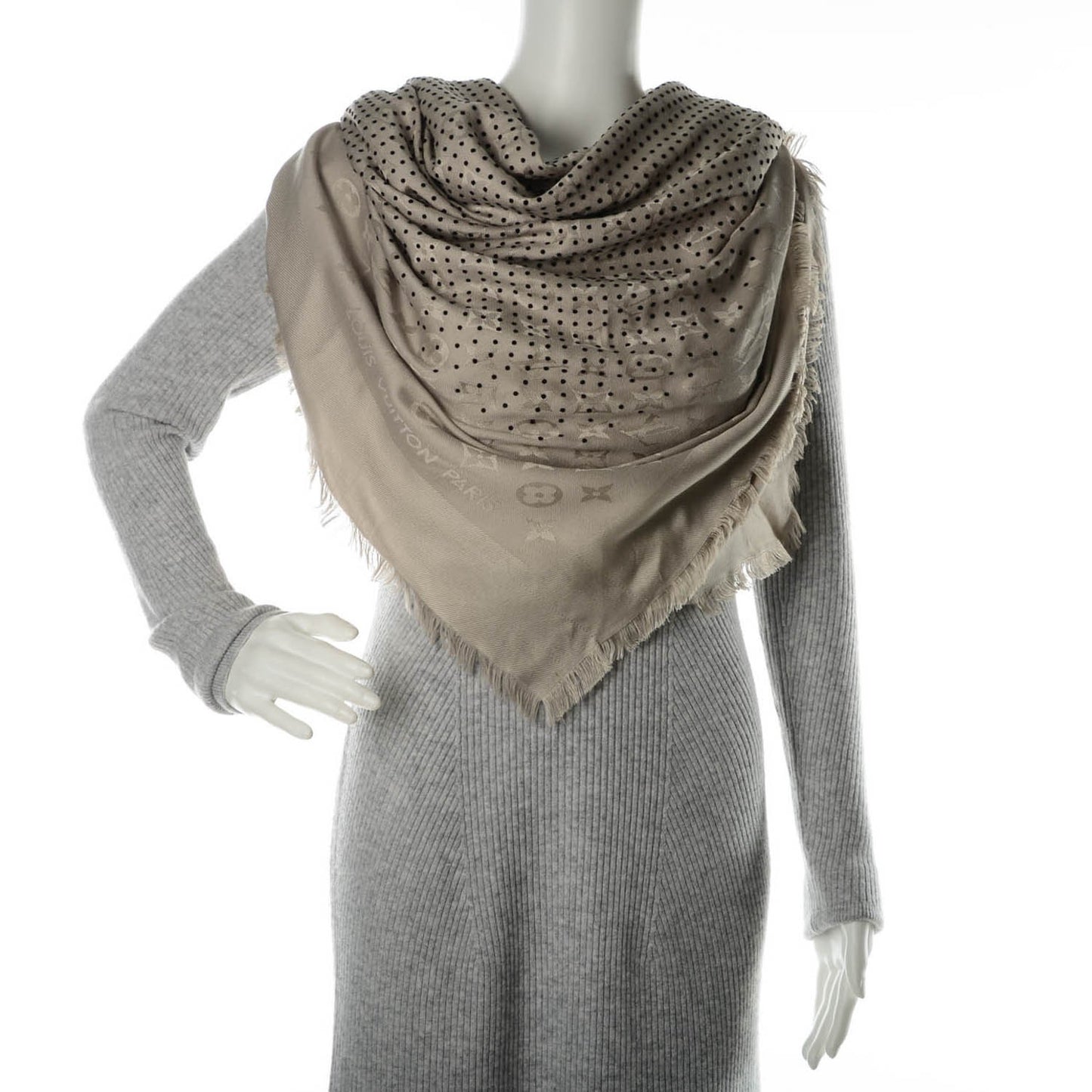 Silk Wool Monogram Shawl Beige