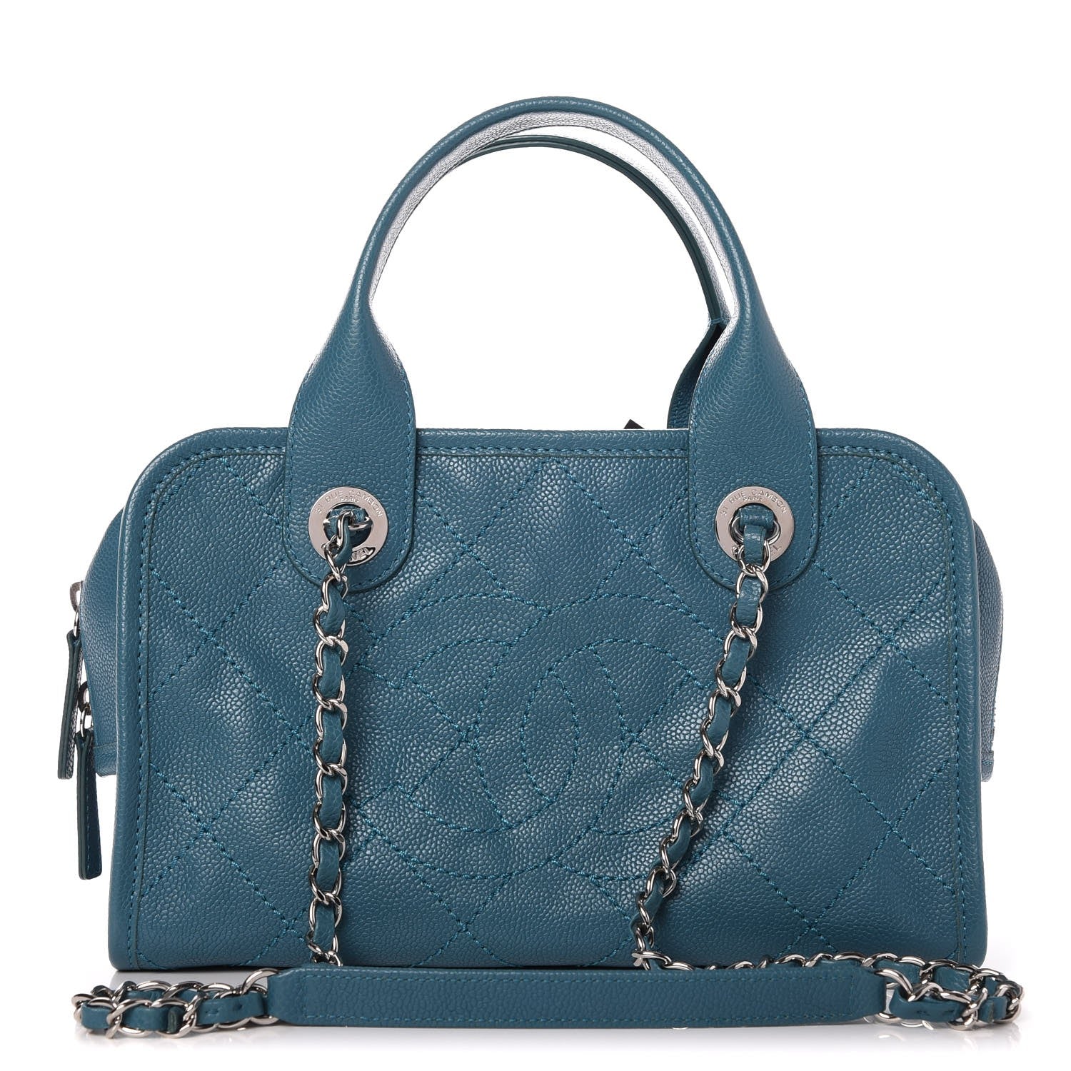 Chanel Caviar Quilted Small Deauville Bowling Bag Blue 1 of 8