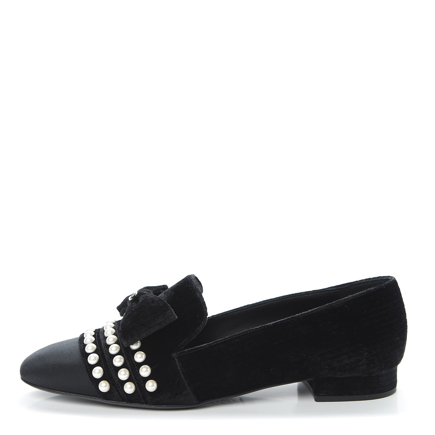 Chanel Velvet Grosgrain Pearls Moccasin Loafers 40 Black 1 of 7