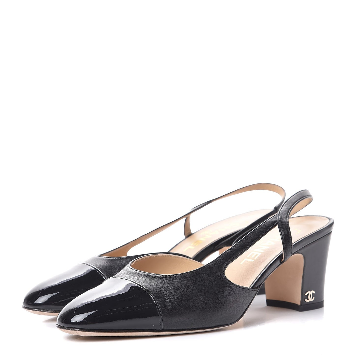 Lambskin Patent Cap Toe CC Slingback Sandals 38 Black