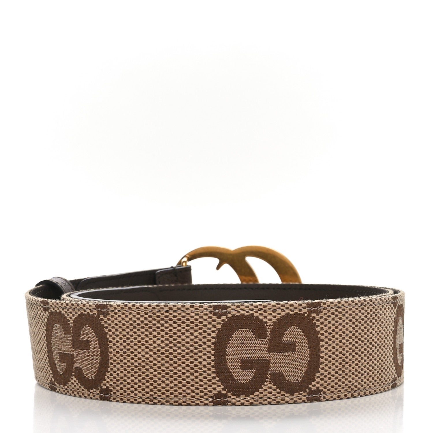 Gucci Monogram Jumbo GG Textured Dollar Calfskin Double G 40mm Belt 110 44 Camel Ebony 2 of 5