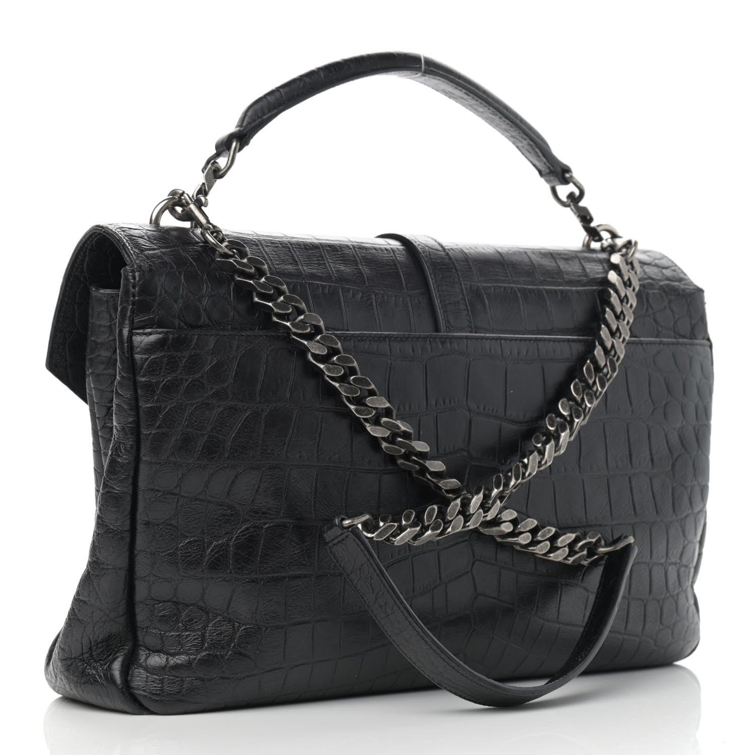 Saint Laurent Calfskin Crocodile Embossed Monogram Large College Satchel Black 3 of 12