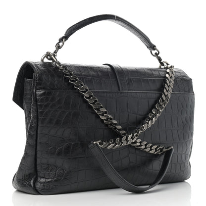 Saint Laurent Calfskin Crocodile Embossed Monogram Large College Satchel Black 3 of 12