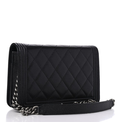 Chanel Caviar Quilted Boy Wallet On Chain WOC Black 2 of 4