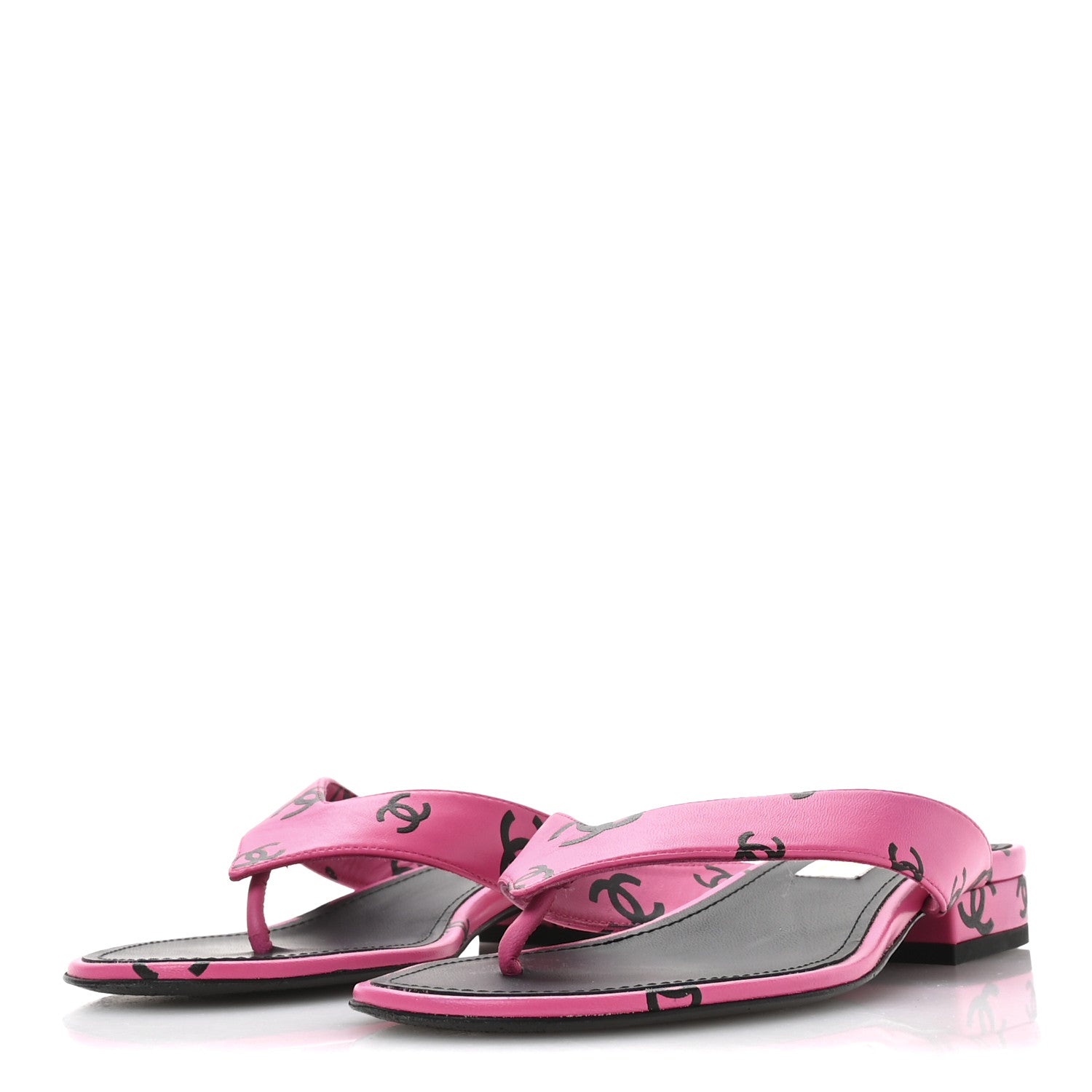 Chanel Lambskin Printed Coco Beach Thong Sandals 37.5 Dark Pink