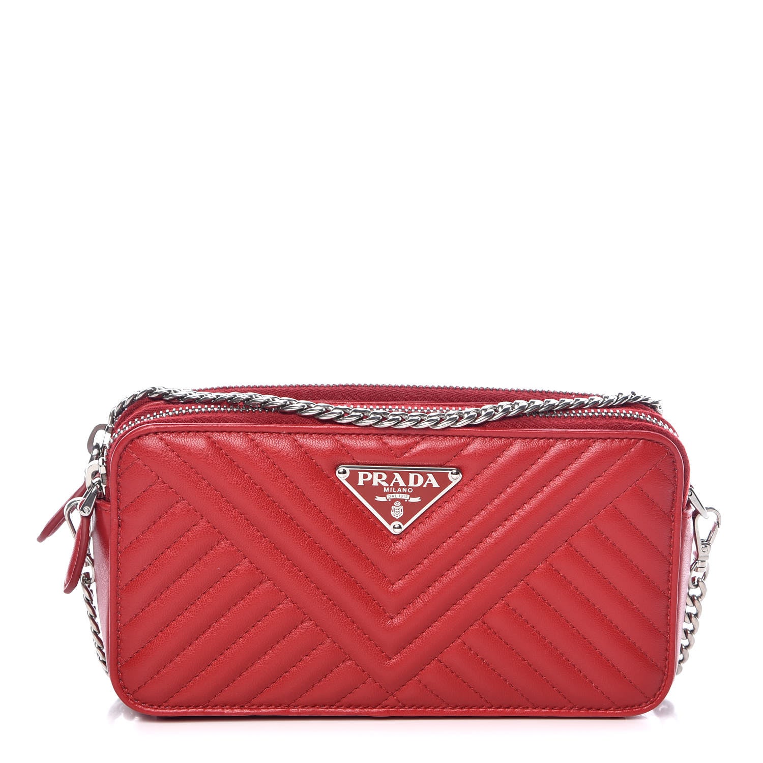 Prada Nappa Impunture Diagramme Mini Double Zip Chain Crossbody Bag Fuoco 1 of 12