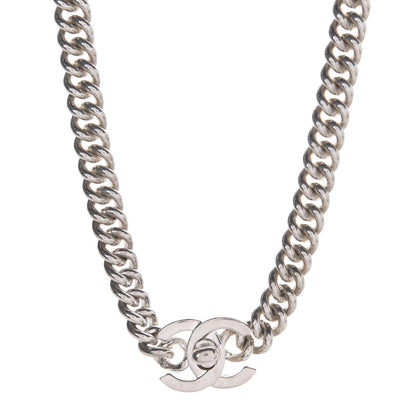 Chanel Chain Link CC Turn Lock Choker Necklace Silver 1 of 3