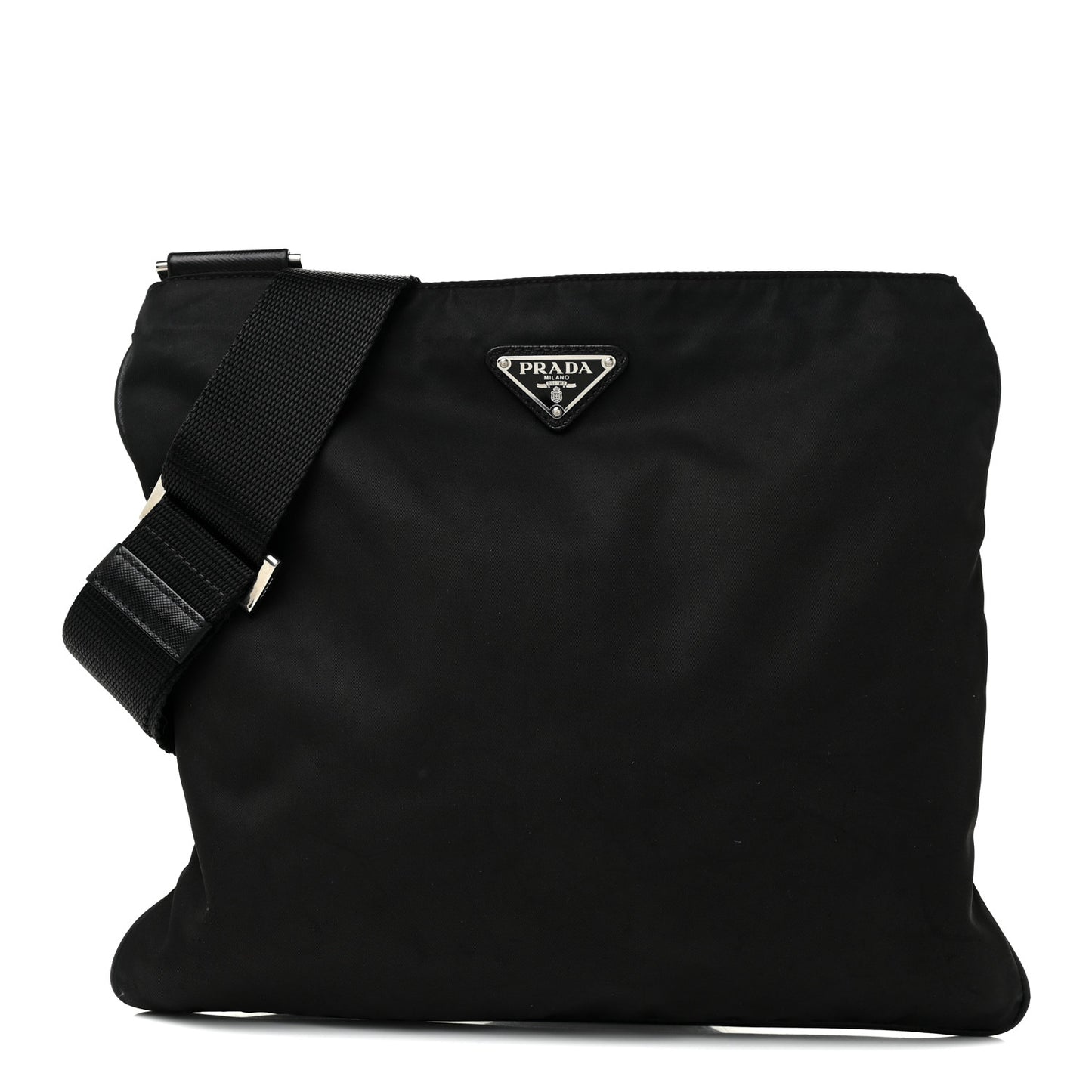 Nylon Saffiano Flat Messenger Bag Black