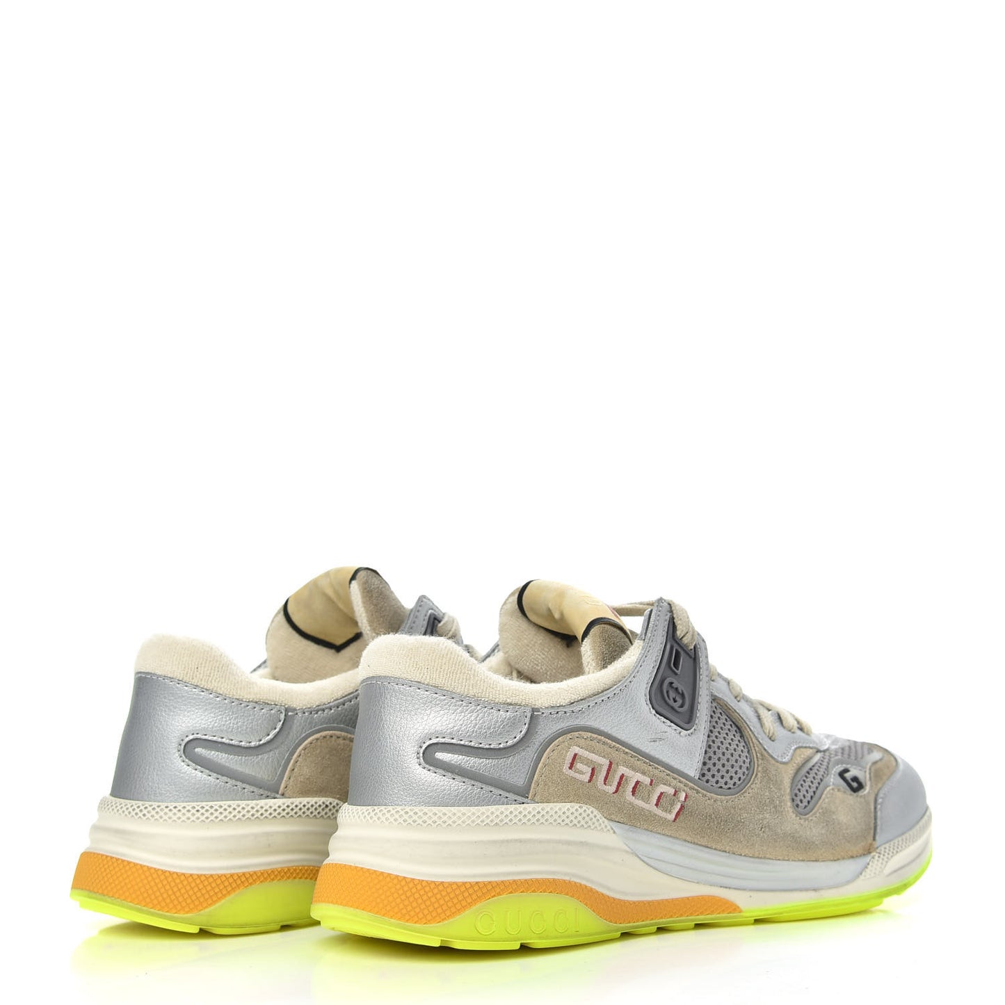 Metallic Calfskin Suede Womens Ultrapace Sneakers 37.5 Silver Oatmeal