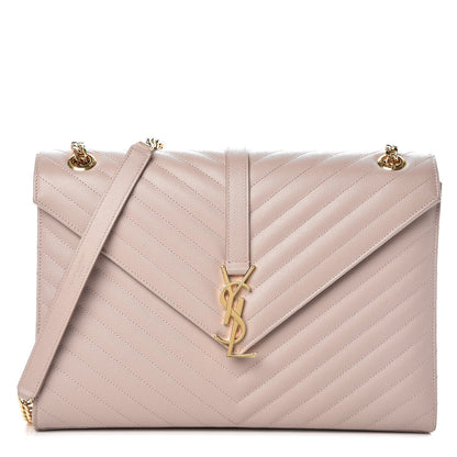 Saint Laurent Grain De Poudre Matelasse Chevron Large Monogram Satchel Rose Antic 1 of 13