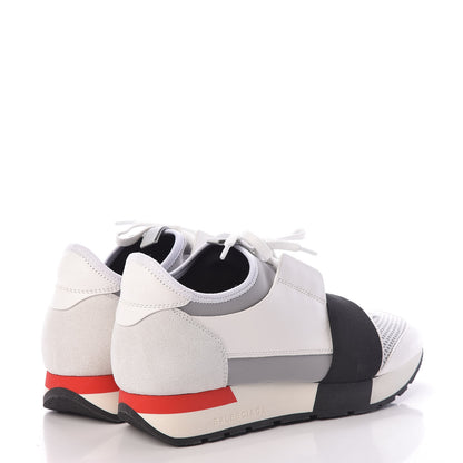 Balenciaga Mesh Calfskin Neoprene Suede Womens Race Runner Sneakers 37 White Black Gris 4 of 9