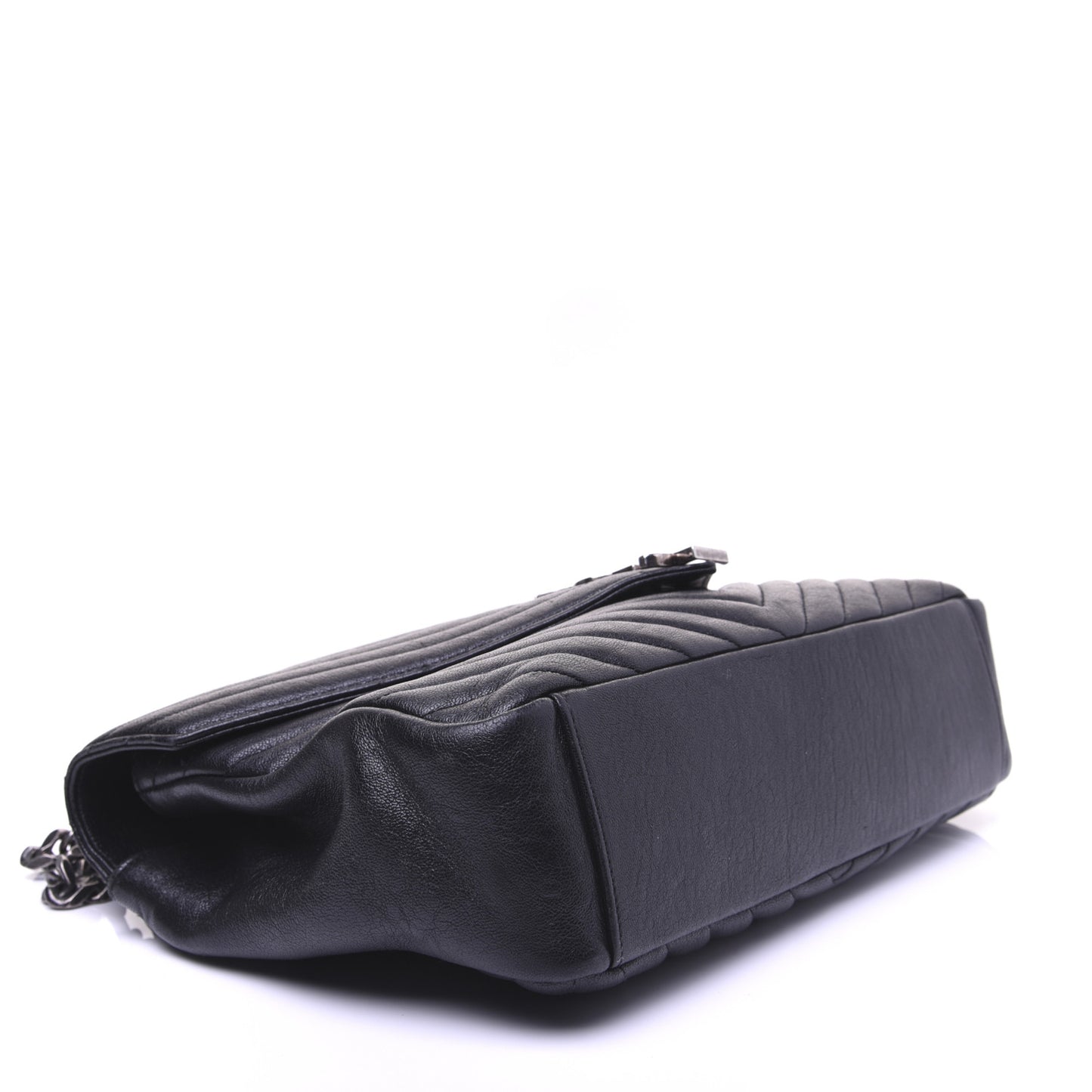 Sheepskin Matelasse Chevron Monogram Large College Satchel Black
