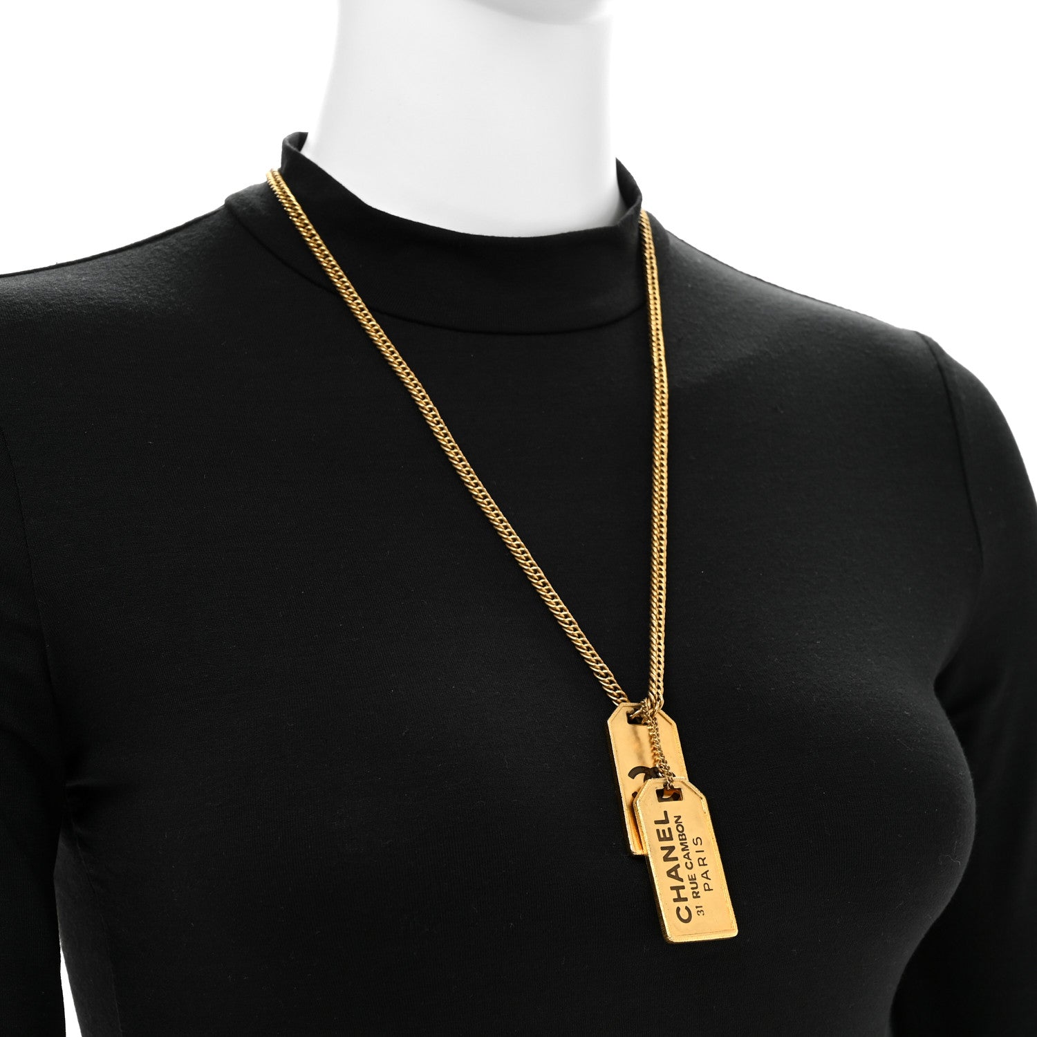 Chanel ID Dog Tag Charm Necklace Gold 2 of 5