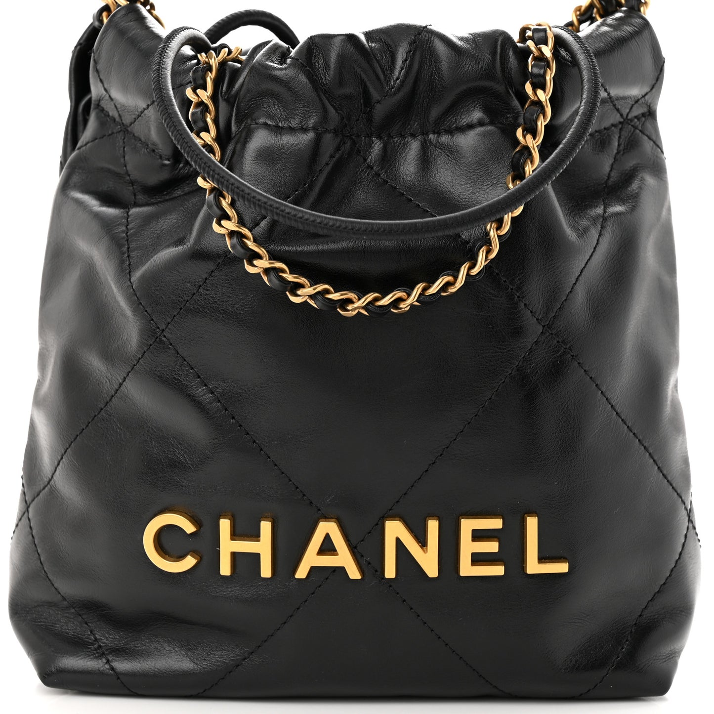 Shiny Calfskin Quilted Mini Chanel 22 Black