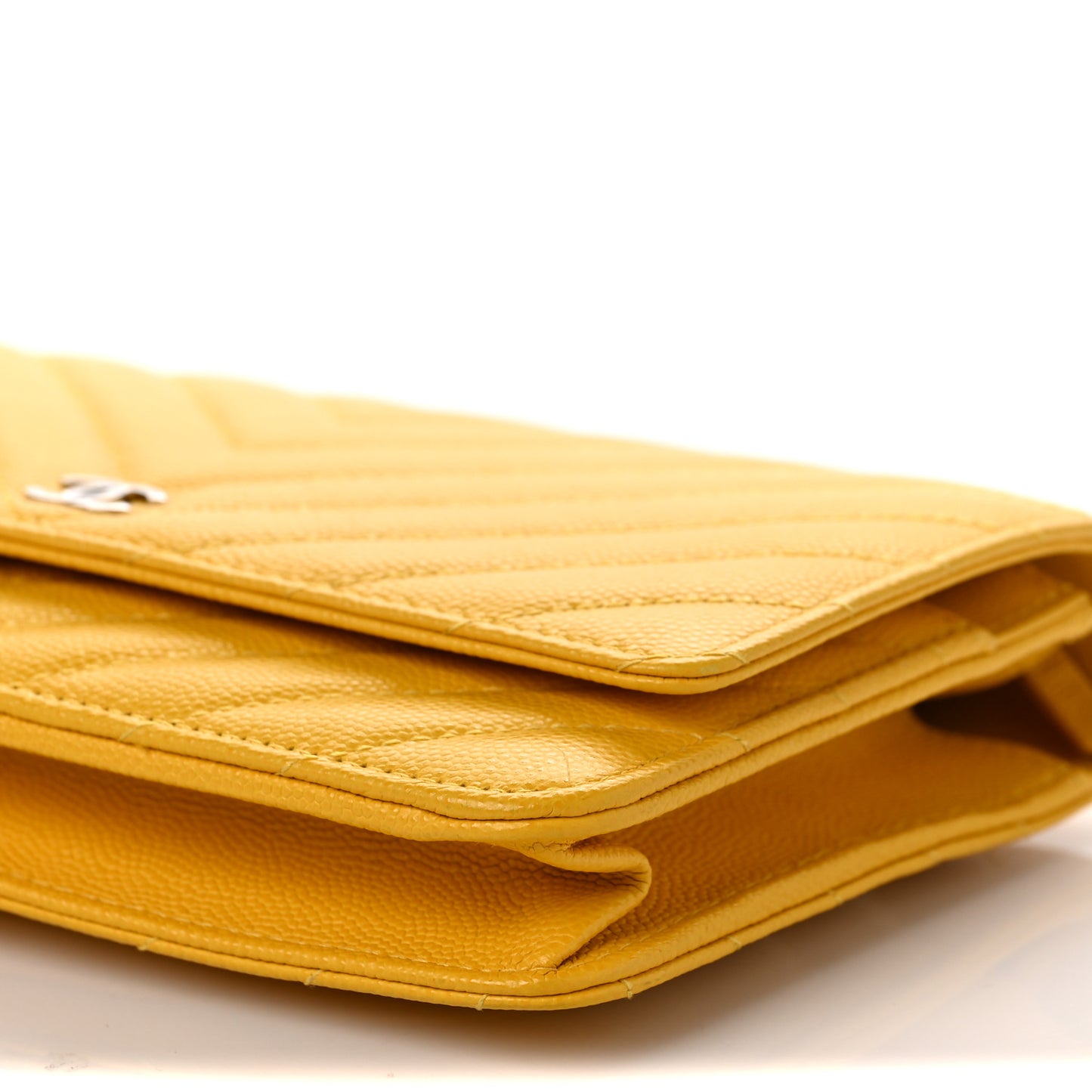 Caviar Chevron Quilted Wallet On Chain WOC Yellow