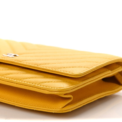 Chanel Caviar Chevron Quilted Wallet On Chain WOC Yellow 9 of 9