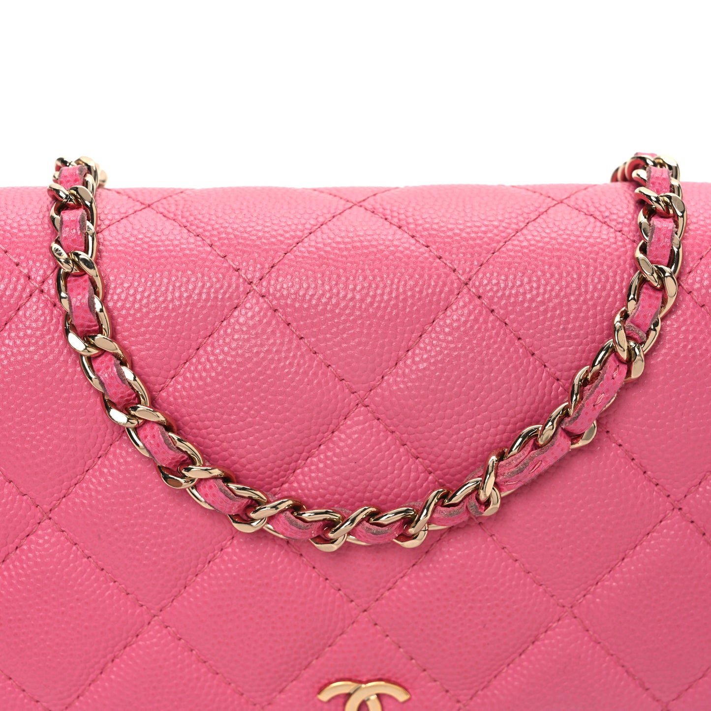 Caviar Quilted Wallet on Chain WOC Pink