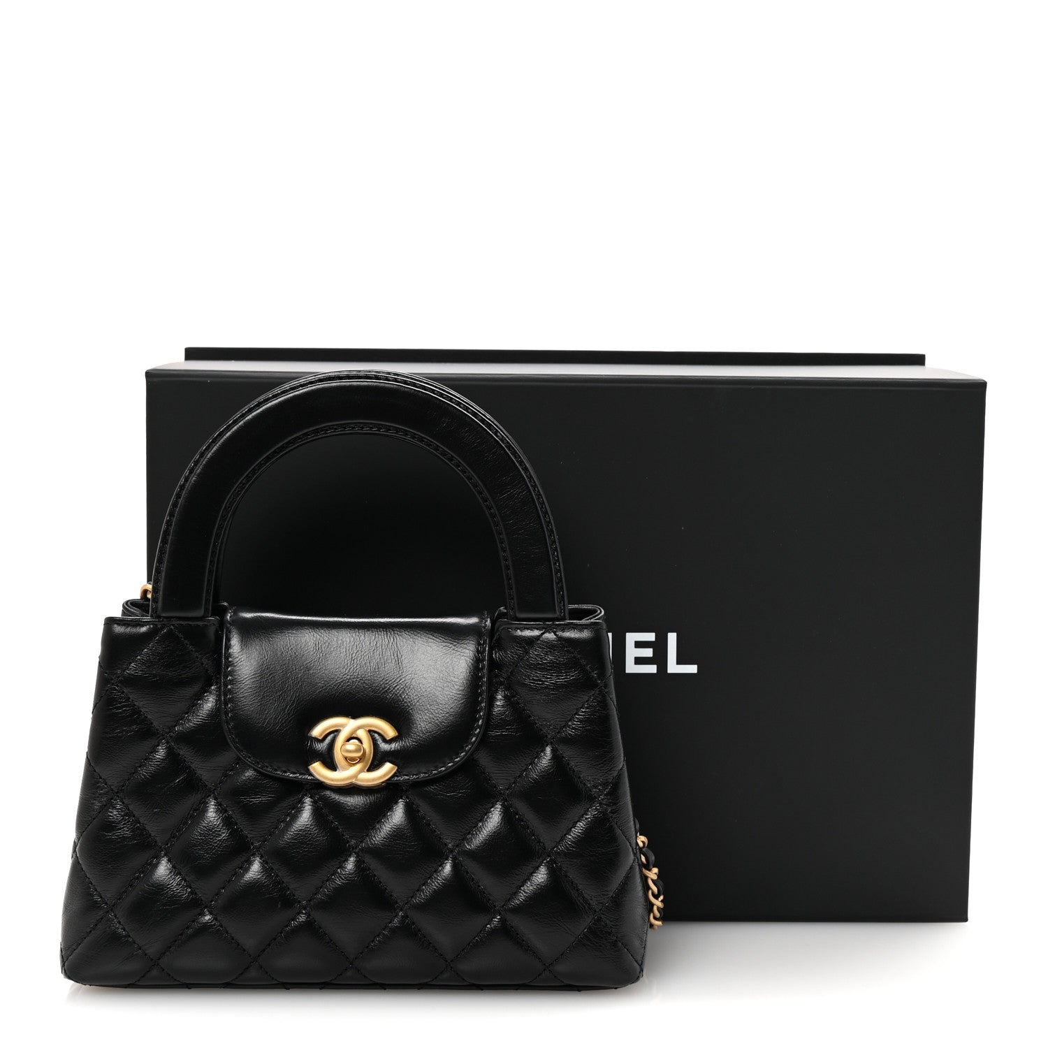 Chanel Shiny Aged Calfskin Quilted Nano Kelly Shopper Black