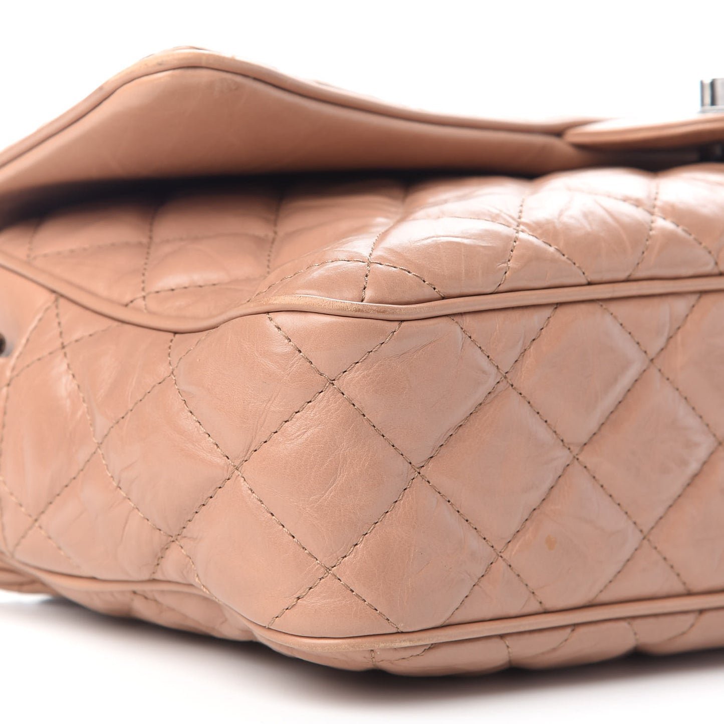 Aged Calfskin Quilted Medium Chain Detail Flap Light Brown