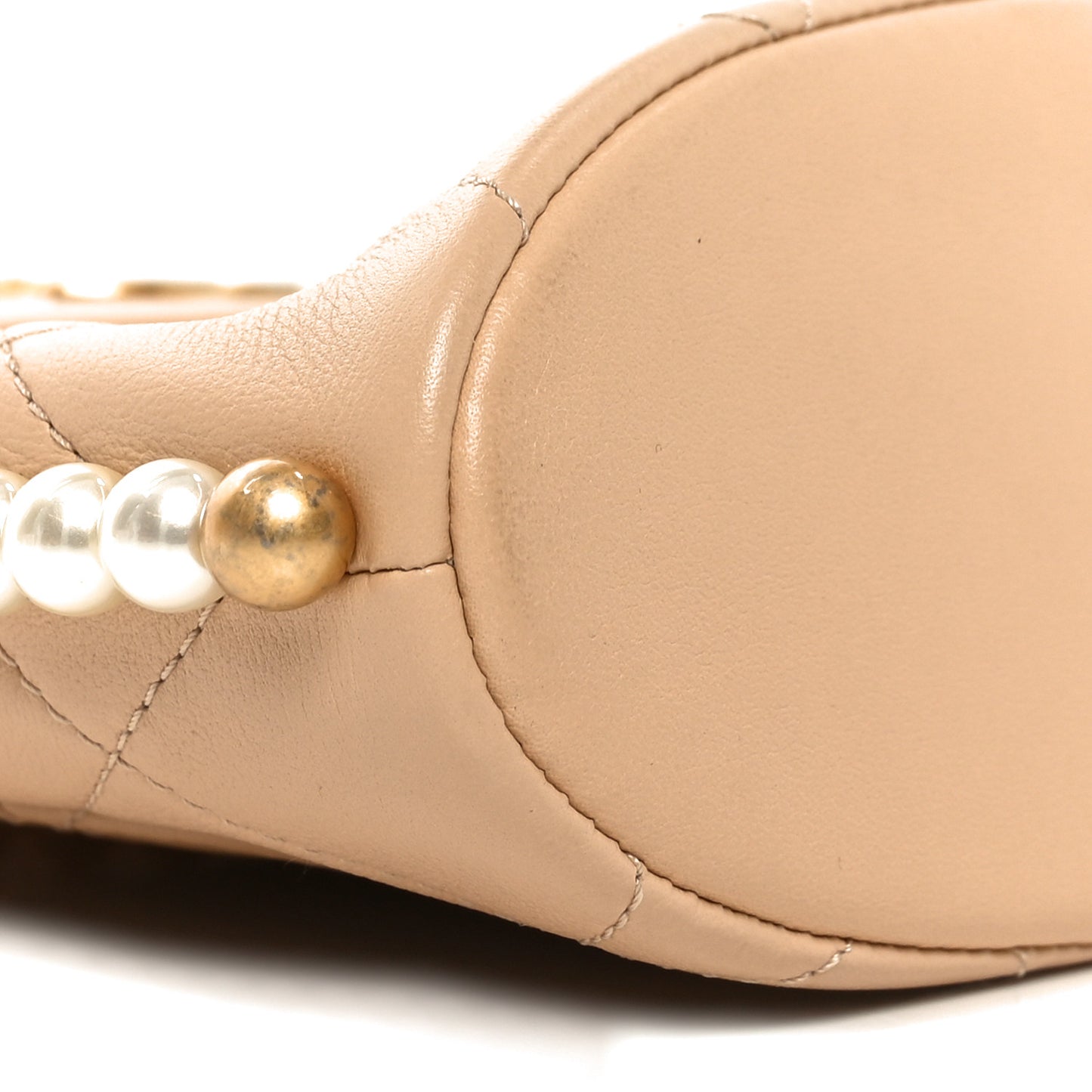 Calfskin Quilted Pearl Small Hobo Bag Beige
