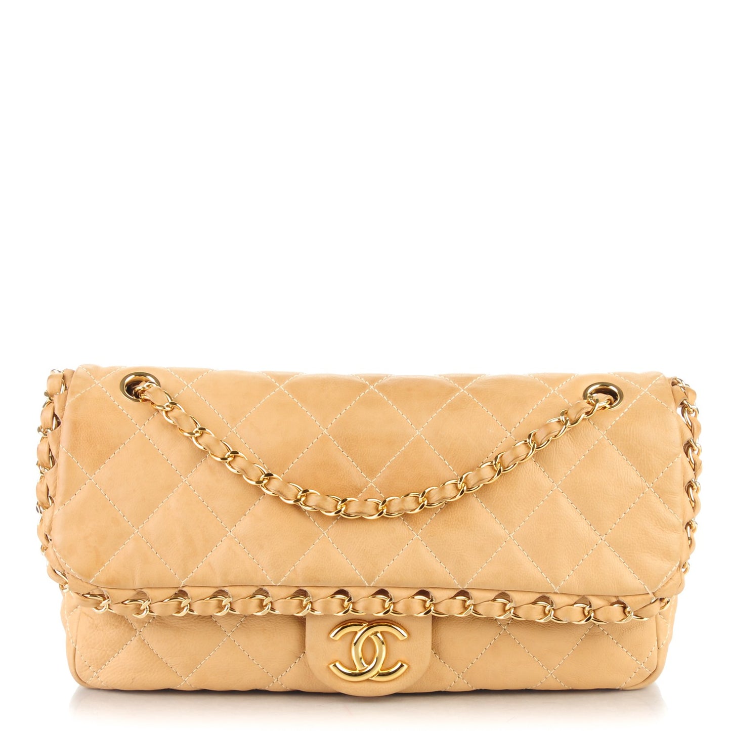 Calfskin Quilted Medium Chain Me Flap Beige