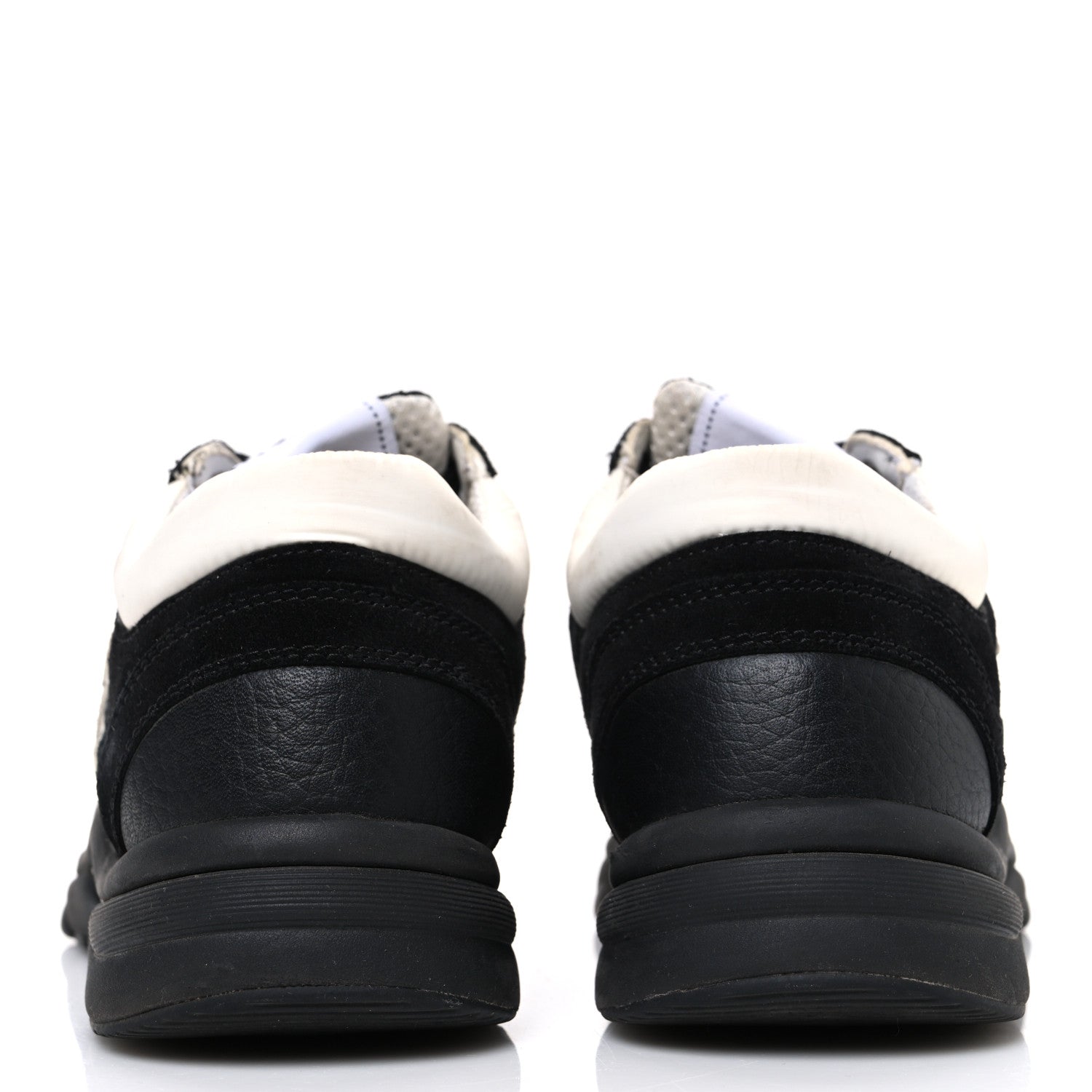 Chanel Mesh Suede Grained Calfskin Womens CC Sneakers 37.5 Black White 6 of 10