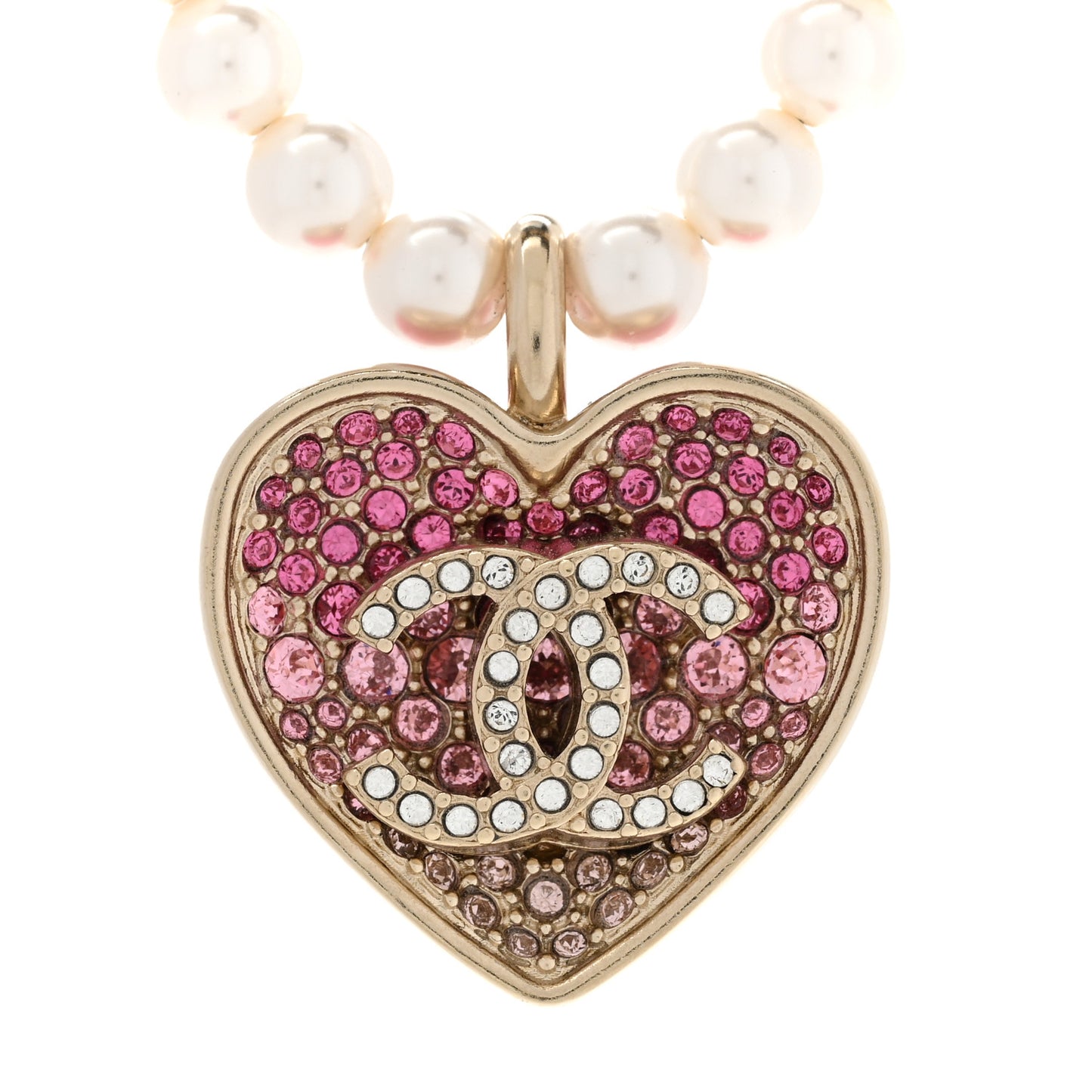 Pearl Crystal Resin CC Heart Short Necklace Pink Gold White