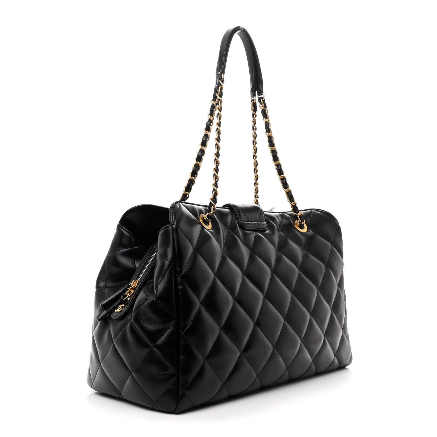 Chanel Shiny Calfskin Quilted Shopping Tote Black 3 of 11