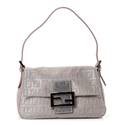 Fendi Metallic Jacquard Zucchino Suede Mini Mama Baguette Cipria Argento Grigio 1 of 4
