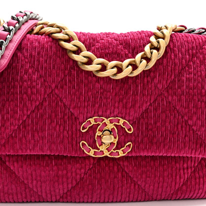 Chanel Corduroy Quilted Medium Chanel 19 Flap Fuchsia 7 of 10