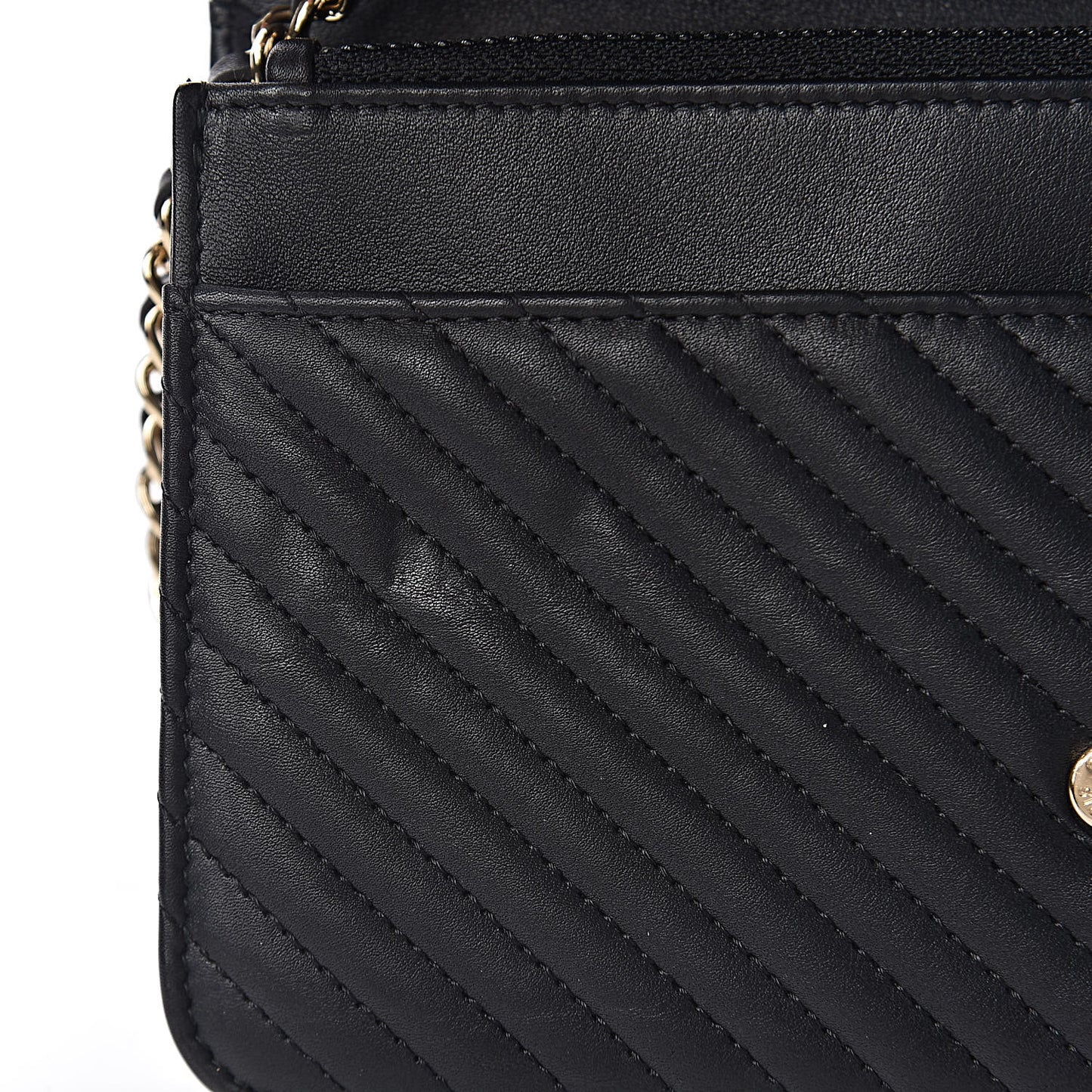 Calfskin Chevron Boy Wallet On Chain WOC Black