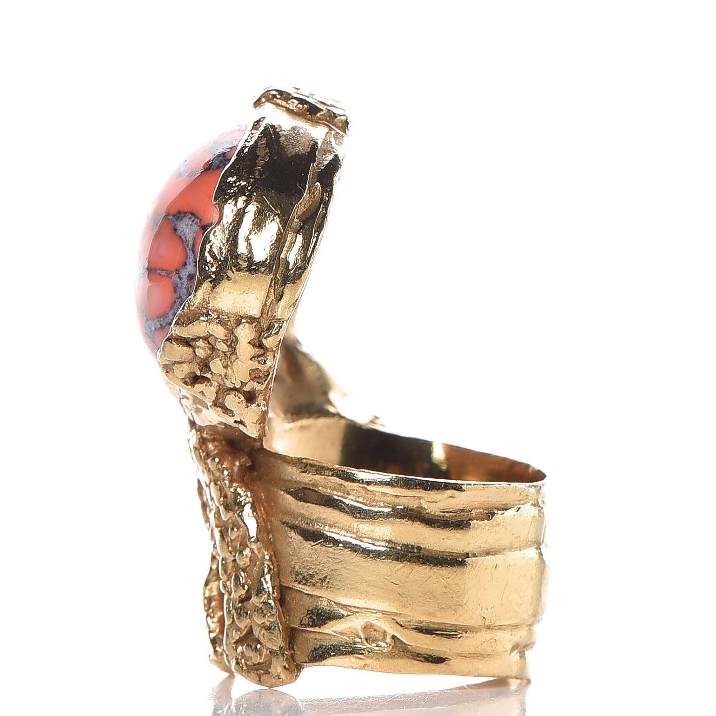Glass Cabochon Arty Ovale Ring 7 Gold Coral