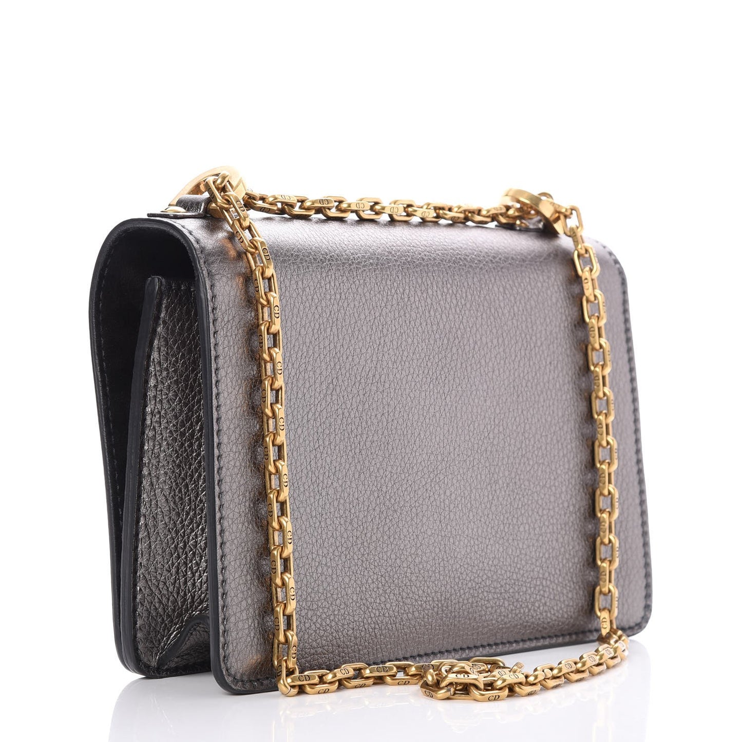 Metallic Grained Calfskin J'Adior Chain Flap Bag Gunmetal