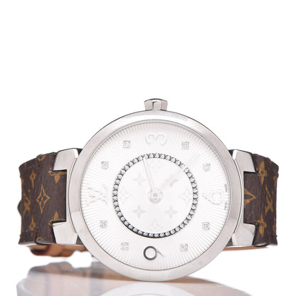 Louis Vuitton Stainless Steel Monogram Diamond 33mm Tambour Slim Quartz Watch 3 of 8
