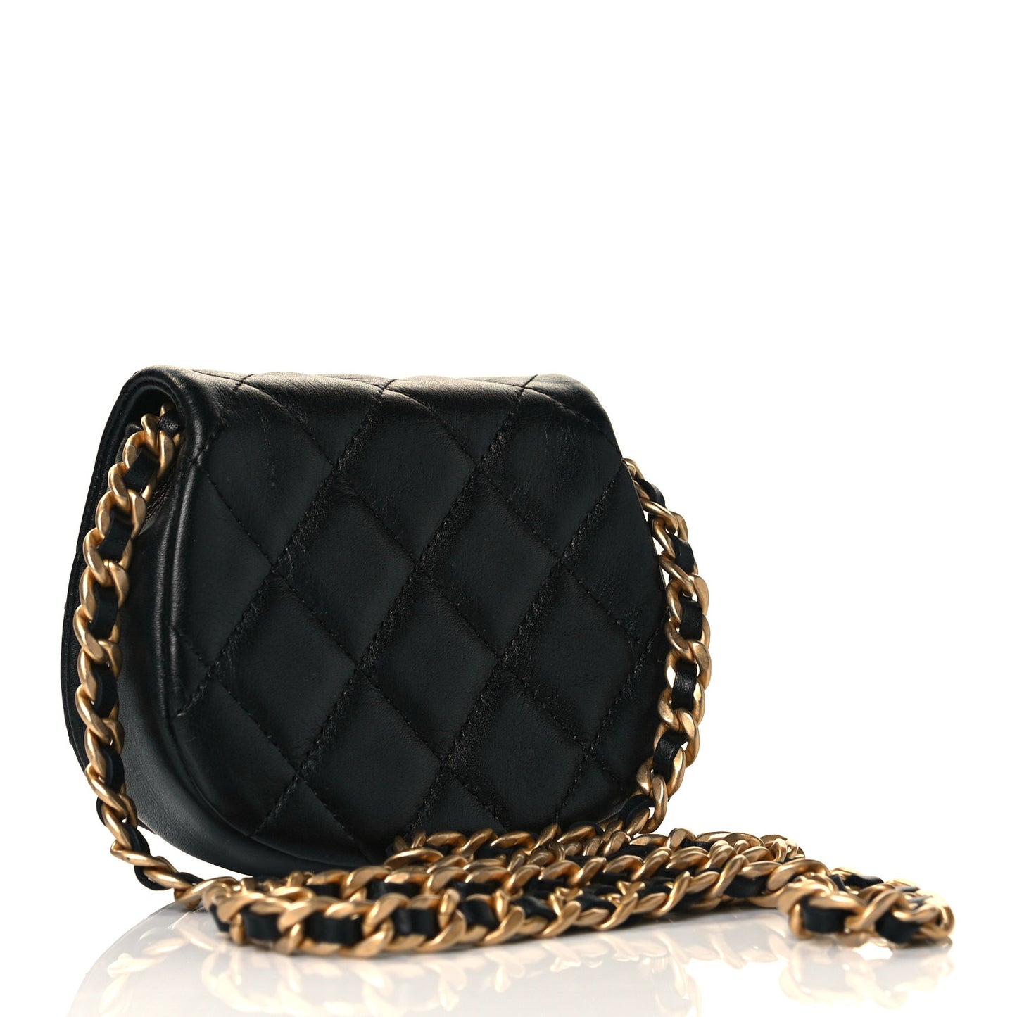 Calfskin Quilted Mini Coco Mail Clutch with Chain Black